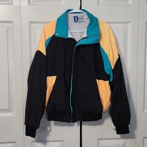 Vintage Dunbrooke Men's Jacket Black Yellow Blue Zip Mesh Lined 90s Size LG